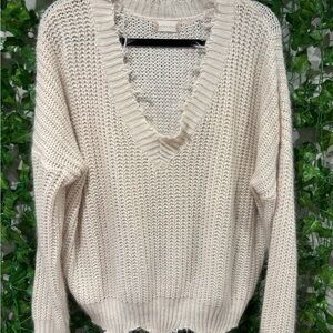 Altar'd State Cream V-Neck Sweater